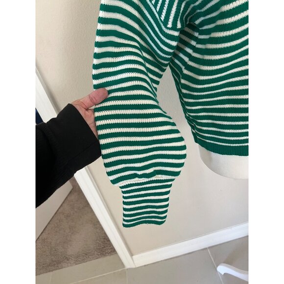 MARIA FILO green stripped turtleneck puff sleeve crossover sweater MEDIUM - Picture 3 of 7
